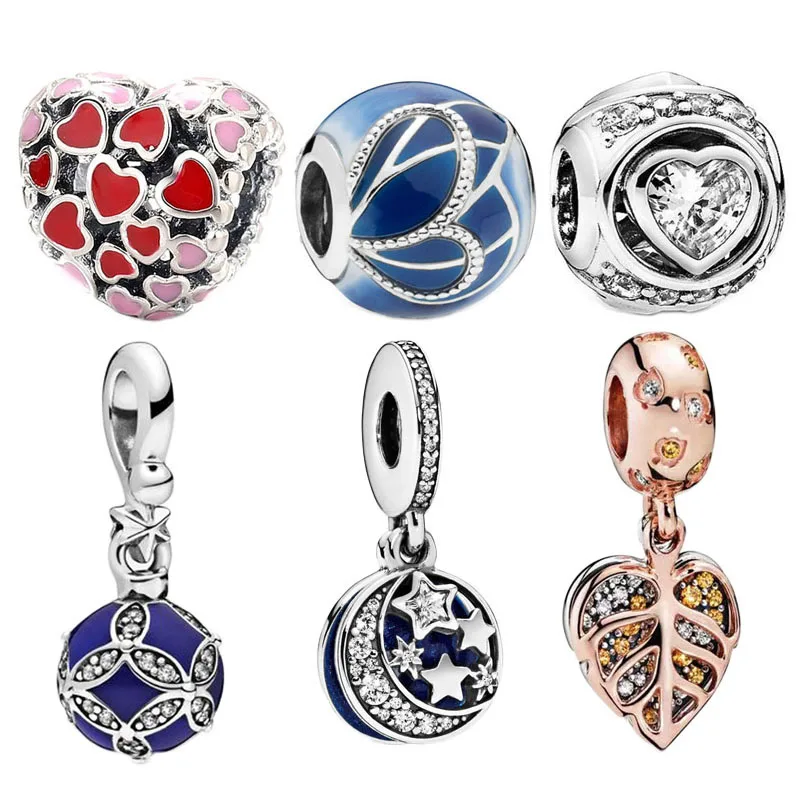 

Newly Silver 925 Jewelry Bead Charms Heart Leaves Beads Pendants fit Brand Charms Silver 925 Original Bracelets Bangles