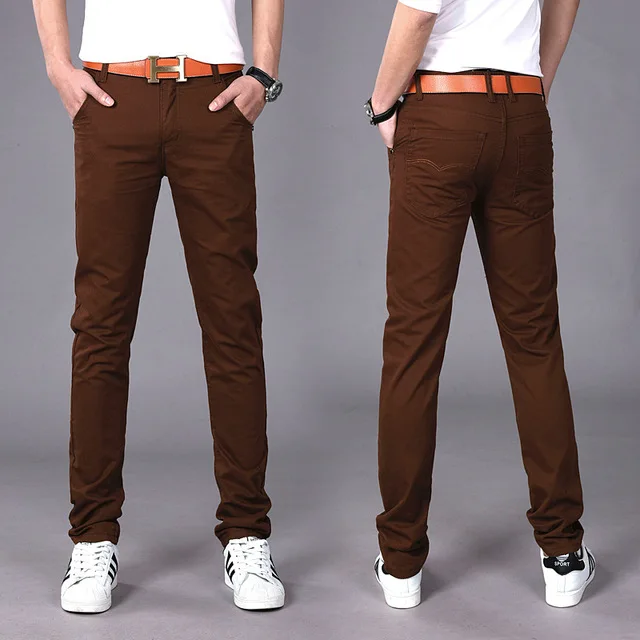 Весна Осень Новые повседневные брюки мужские хлопковые облегающие брюки-чиносы модные брюки Мужская брендовая одежда 9 цветов размера плюс 28-38 - Color: Brown