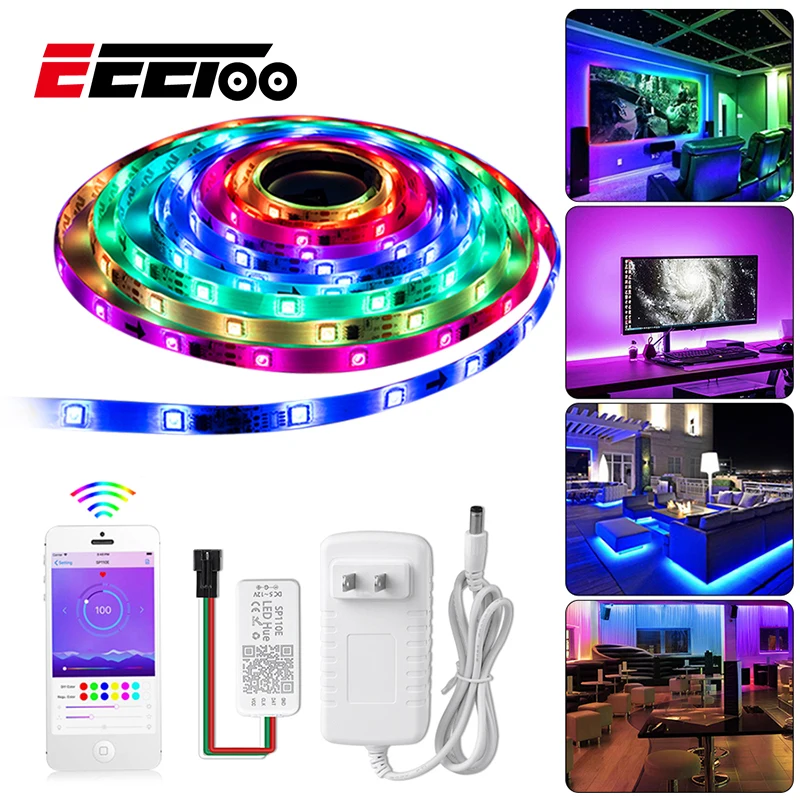 EeeToo умный светодиодный светильник s Водонепроницаемая RGB лента DC12V гибкая лента диод Bluetooth 4,0 Ночной светильник светодиодный с умным контроллером ЕС адаптер Домашний Светильник ing
