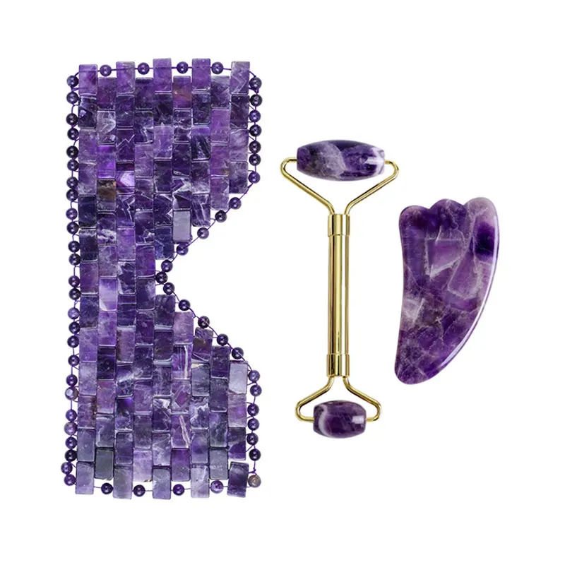 Natural Amethyst Jade Eye Mask Jade Roller Massager Gouache Scraper Set Cold Therapy Eye Mask Face Skin Care Massage Tools 2