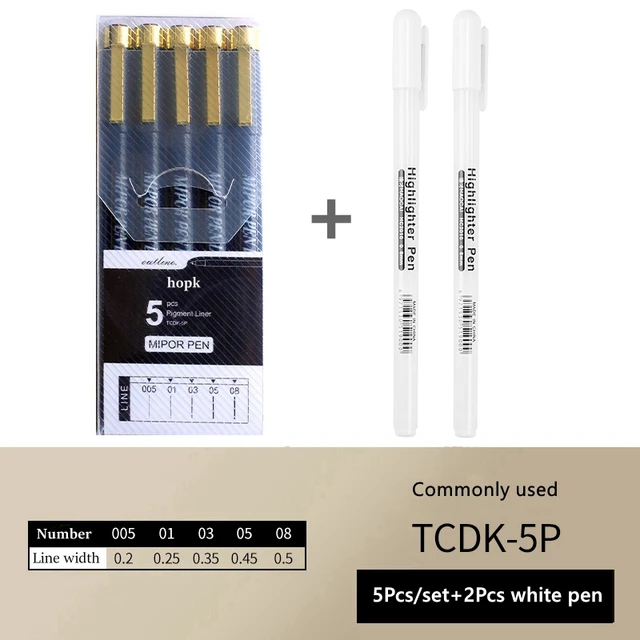 Pigment Liner Micron Ink Art Marker Pen Calligraphy Brush Pens Black Fineliner Sketching Manga Drawing Hand Lettering White Pen 7Pcs set A-2