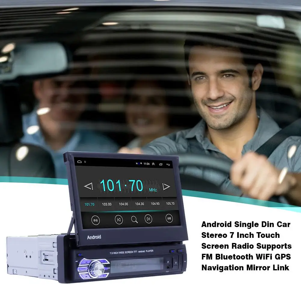 Android Single Din Car Stereo 7 Inch Folding Capacitive Touch Screen Radio Supports Fm Bluetooth