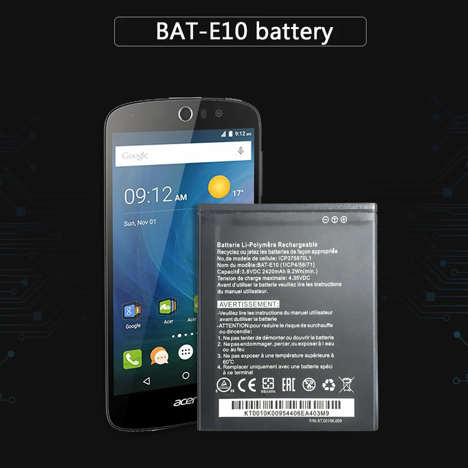 Аккумулятор KiKiss 2420 мАч для Acer Liquid Z530 LTE T02 Z530S BAT E10 BAT-E10 (1ICP4/58/71) ICP9375870L1 | Мобильные