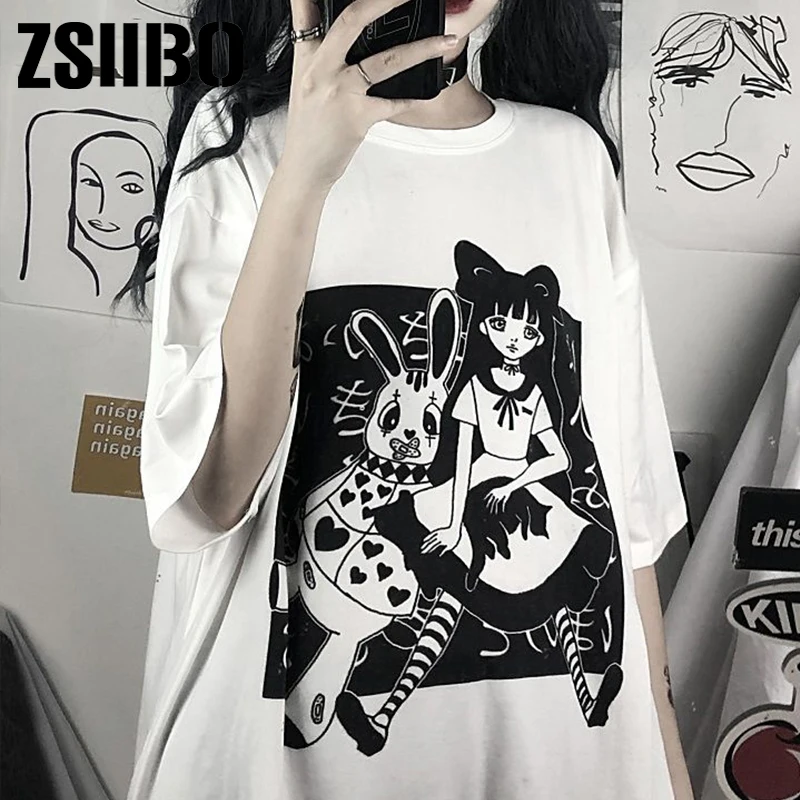 y2k mujer gothic kpop clothes van футболка Harajuku Anime Print Crop Women T-shirts Goth Streetwear Short Sleeve Top Tee Female