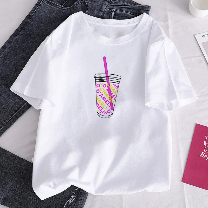 Charli DAmelio Ice Coffee Print Clothing Tops Shirt Summer Aesthetics Graphic Short Sleeve Polyester T Shirts Female Camiseta Charli DAmelio Ice Coffee Print Clothing Tops Shirt Summer Aesthetics Graphic Short Sleeve Polyester T Shirts Female Camiseta