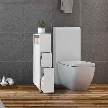 

4 Casters White Wooden Storage Cabinet Organizer MDF Sturdy construction Space Saver Optimal Organizer