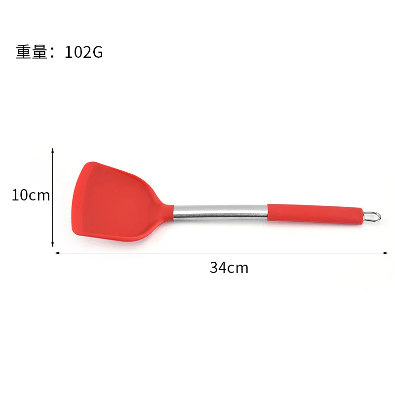 Stainless Steel+Silicone Cooking Utensil Kitchen Tools Turner Soup Spoon Strainer Pasta Server Egg Beater Spatula Food Tongs Red