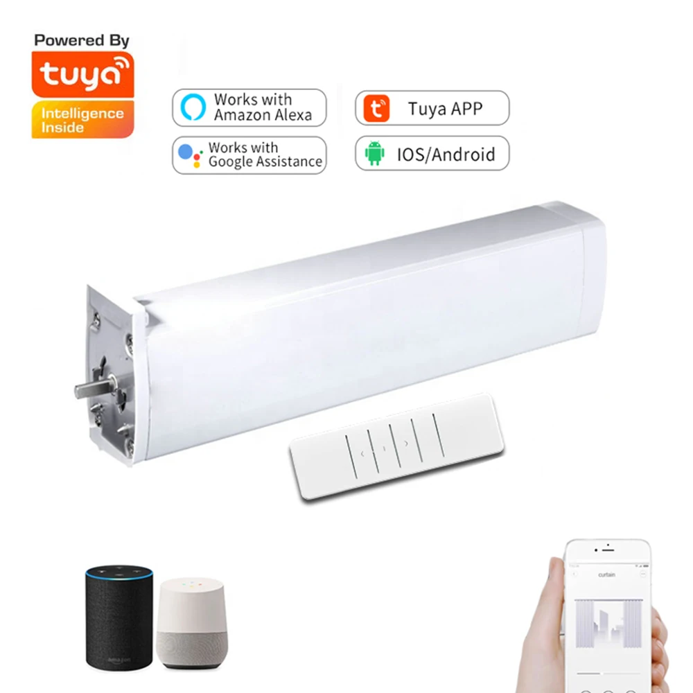 Tuya มอเตอร์ม่านไฟฟ้าอัจฉริยะไร้สาย, มอเตอร์อัจฉริยะพร้อมรีโมตควบคุมด้วย RF รองรับ Alexa Google Yandex Alice สำหรับสมาร์ทโฮม 1