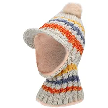 Женская зимняя шапка, мягкая вязанная шапка в полоску, шапка с меховым помпоном, теплая шапка из плотного бархата, шапки из меха кролика для России, Т2