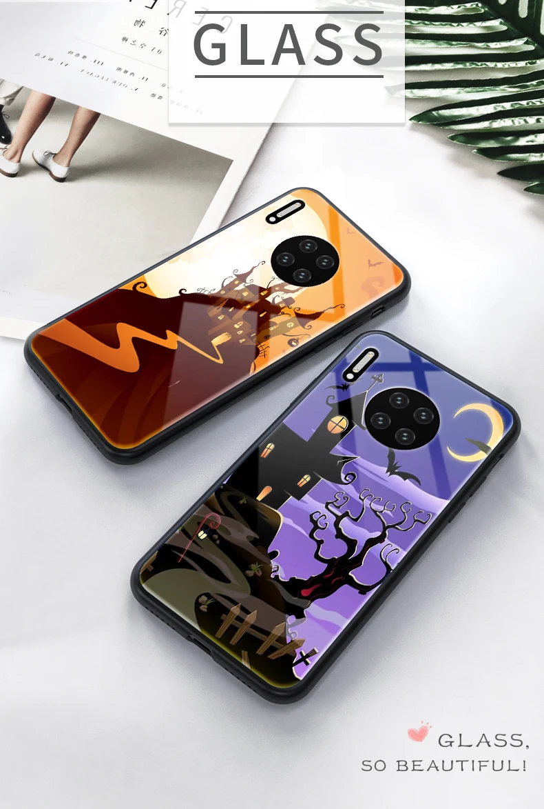 Чехол на Хэллоуин для huawei mate 30 30 Pro 20X5G 20 10 9 Pro Роскошная задняя крышка из закаленного стекла