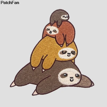 

50pcs Patchfan The funny Cartoon Sloth Iron on Patches Clothing para diy Embroidered badges Sewing Applique Patchwork A2685