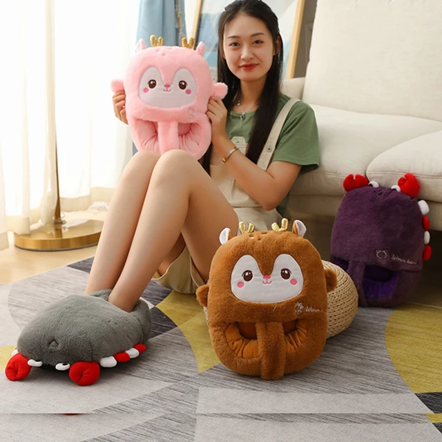 Téli Fűtött Lábmelegítő Mosható, Hangulatos Plüss Fűtőpad Meleg Csizmák Aranyos Jávorszarvas Papucs - Image 5