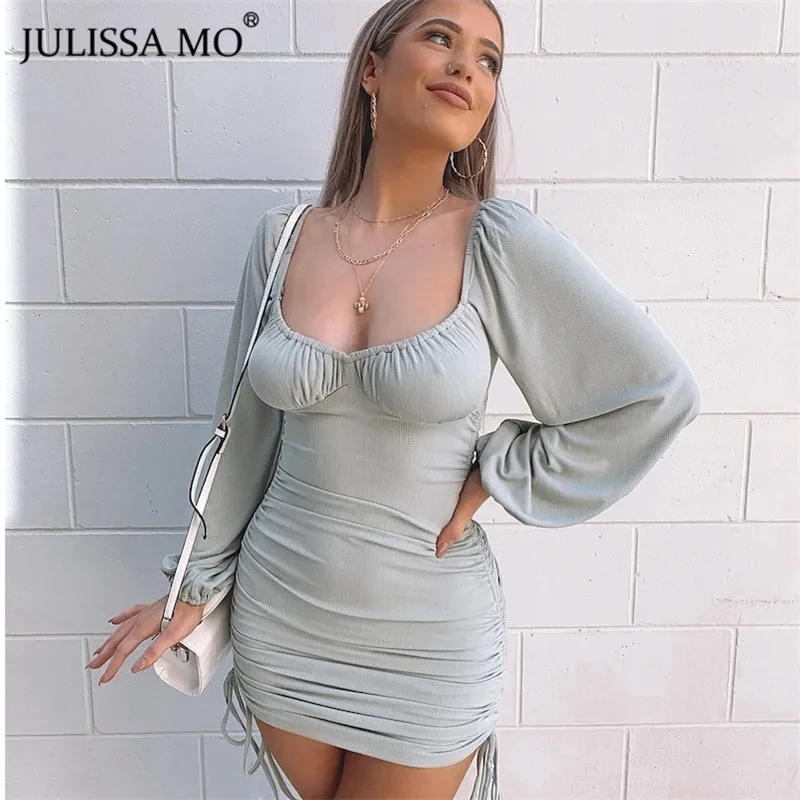 JULISSA MO осеннее платье с рукавами фонариками и рюшами женское трикотажное