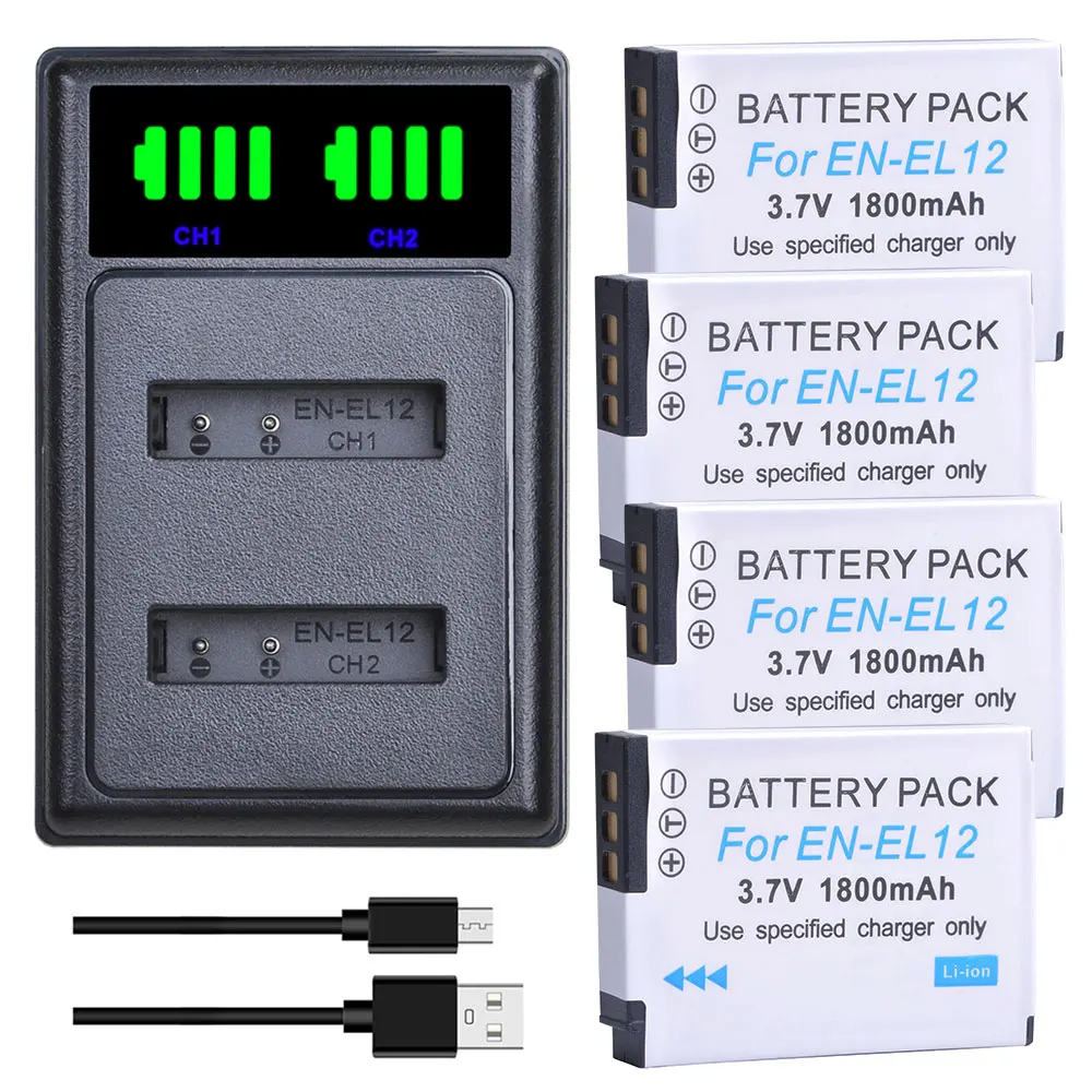 Camera Battery Charger AsperX EN-EL12 Battery + Charger with Type C Port for Nikon Coolpix S9700 S9500 S9400 S9300 S9100 S8200