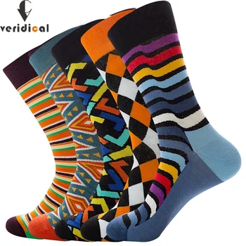 

VERIDICAL 5 pairs New Arrival Men's Happy Socks Men Harajuku 100% Combed Cotton Novelty Men Fashions Funny Socks for Mens Gift