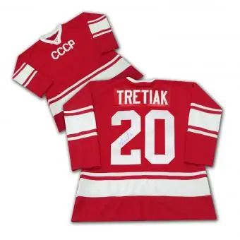 

Vladislav Tretiak #20 CCCP 1980 Russian team Ice Hockey Jersey Mens Embroidery Stitched Customize any number and name Jerseys