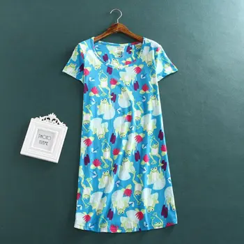 

Brand Designer Homewear Women Casual Cartoon nightgown Ladies 100%Cotton nightdress Female Round collar Plus size sleep dress