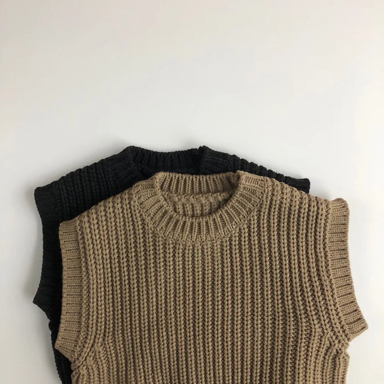 New Winter Baby Boys Knitted Vests Korean Style Solid Color Sleeveless Tops Baby Kids Casual Waistcoats