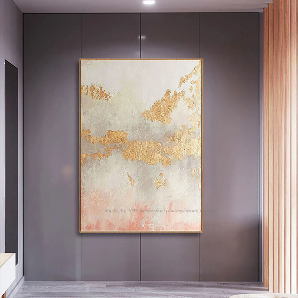 

Vintage oil painting on canvas handmade golden wall pictures for living room large pink abstract art painting room decoration