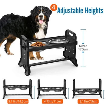

Double 3/4 Adjustable Heights Dog Bowls Pet Dog Feeding Dish Bowls With Removable Feeder Stainless Steel Pet Food Water Bowl