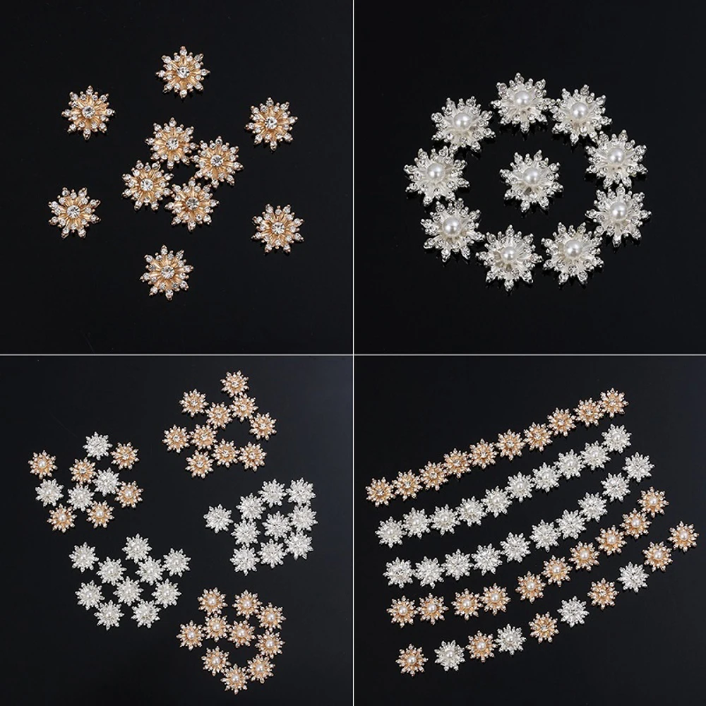 10pcs Rhinestone Flower Metal Vintage Buttons Flatback Plating Pearl for DIY Craft Apparel Sewing 16mm