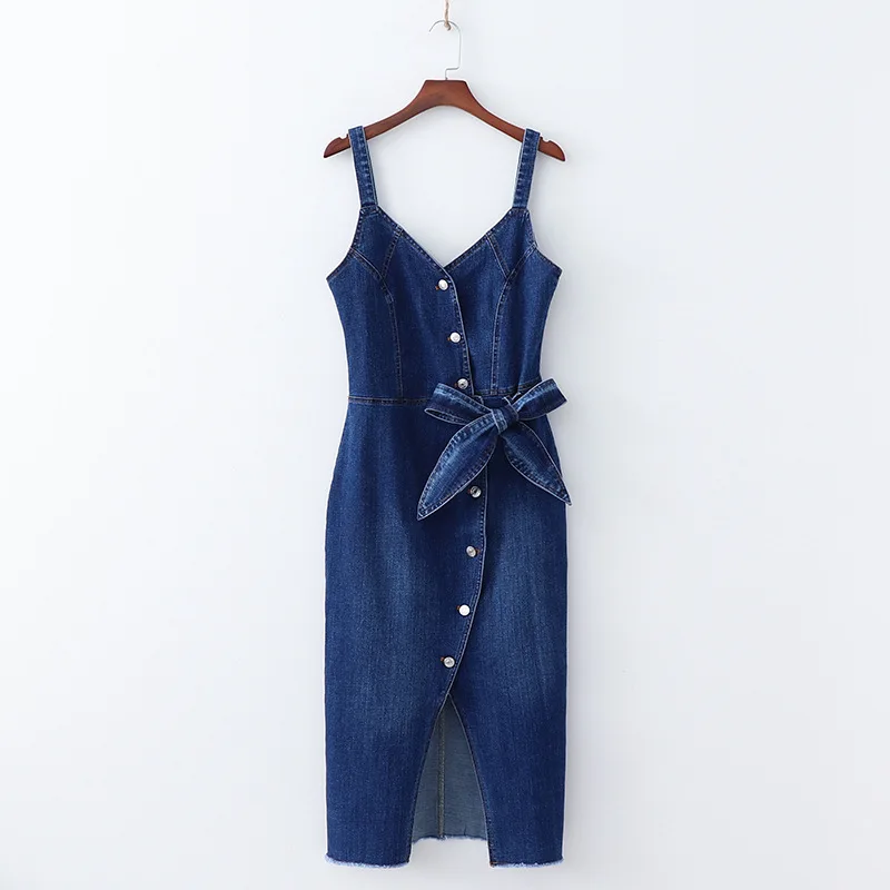 

2019 Western Style Spring And Summer Women's Dress New Style Bow Slit Cowboy Strapped Dress