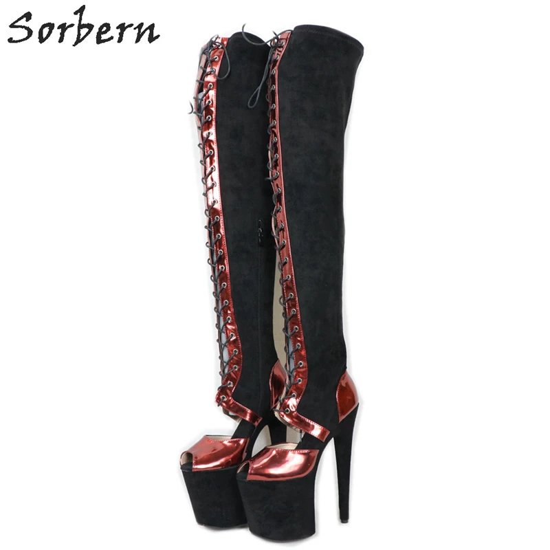 

Sorbern Mid Thigh Stretched Boots Women 20Cm Extreme High Heel Open Toe Lace Up Long Stripper Heels Pd Boot Custom Slim Legs