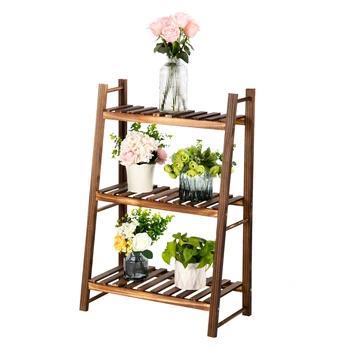 

US warehouseArtisasset 3 Layers 60 Cm Long Succulent Indoor And Outdoor Multifunctional Carbonized Wood Plant Rack furniture