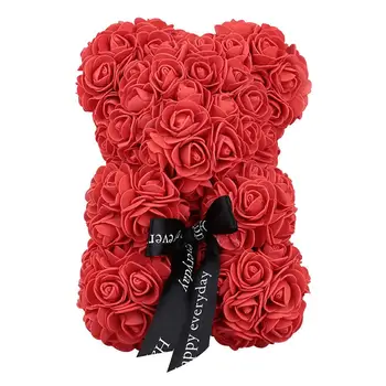 

23cm Teddy Bear Rose with Heart Red Flower Artificial Decoration Gifts for Women Valentines Mother Day