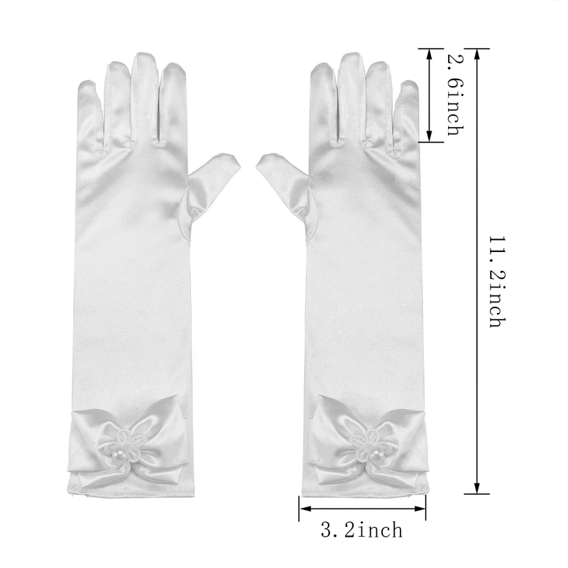 Милые белые свадебные перчатки с бантом для маленьких девочек; нарядные перчатки принцессы с цветочным узором для девочек