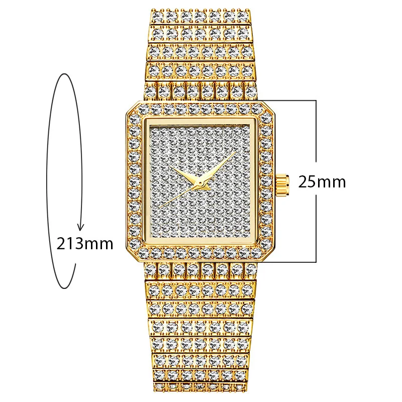 Hip Hop Full Rhinestones Iced Out Quartz Watches Men Women Square Bling Gold Watch For Fashion Jewelry | Наручные часы