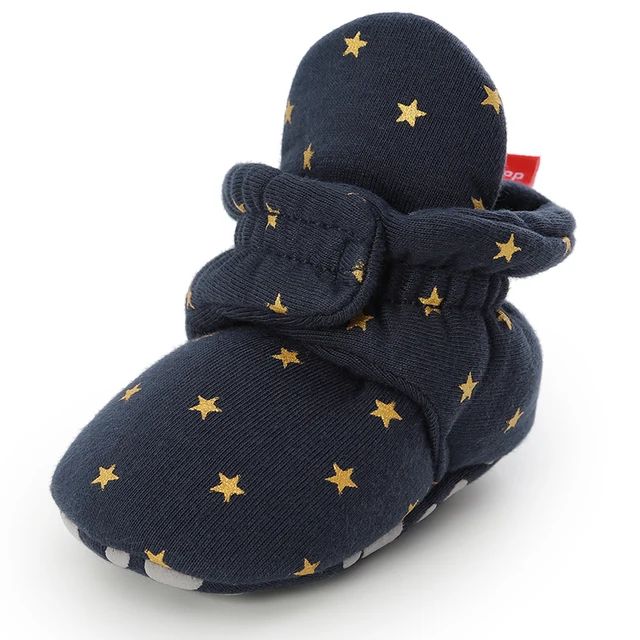 Newborn Baby Socks Shoes Boy Girl Star Toddler First Walkers Booties Cotton Comfort Soft Anti-slip Warm Infant Crib Shoes star blue