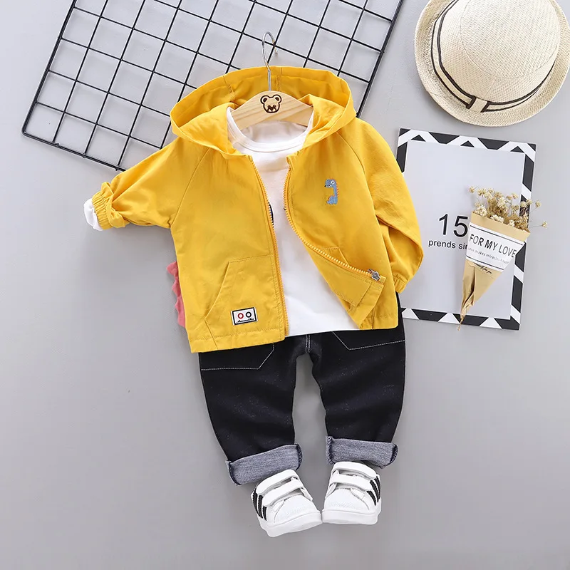 LBE long3F Yellow Осенняя повседневная детская одежда для малышей Детские куртки с капюшоном для мальчиков и девочек Футболка с героями мультфильмов и штаны 3 шт./компл., модные хлопковые костюмы для малышей - Цвет: LBE long3F Yellow
