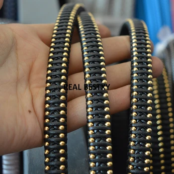 

D067 5m/lot approx 12*7mm handmade flat leather braided cords with stainless steel ball chain leather string rope for bracelets
