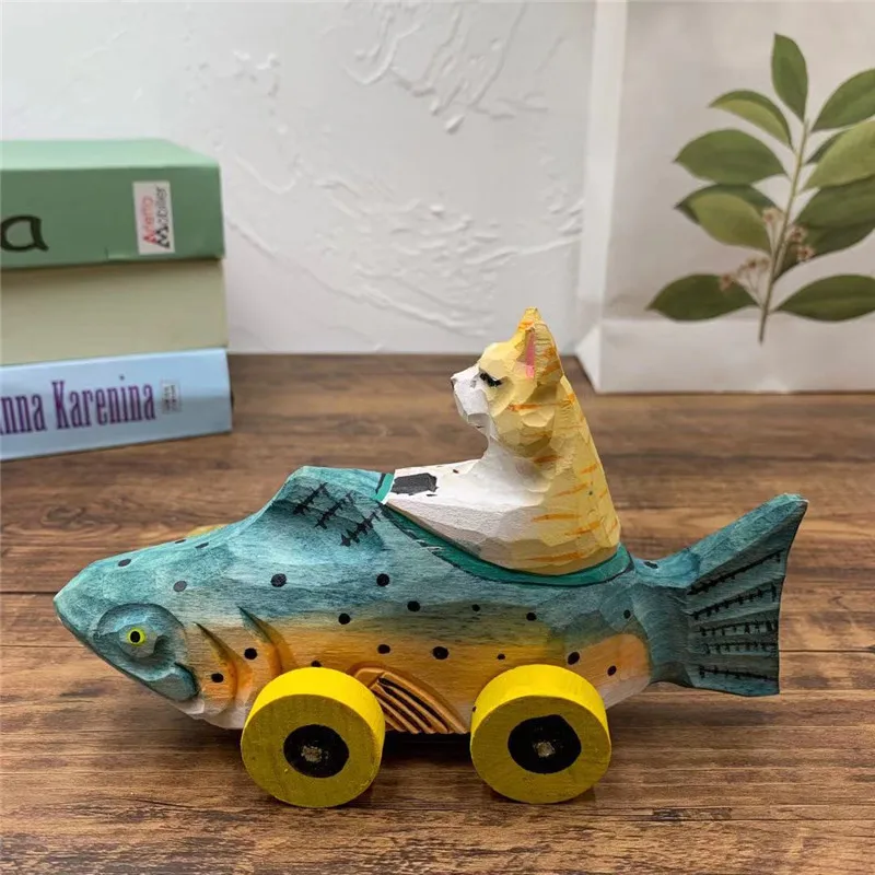 Simulation Model Wooden Children's Educational Toy Trolley Cute Animal Car Children's Room Desktop Decoration Birthday Gift - Color: H