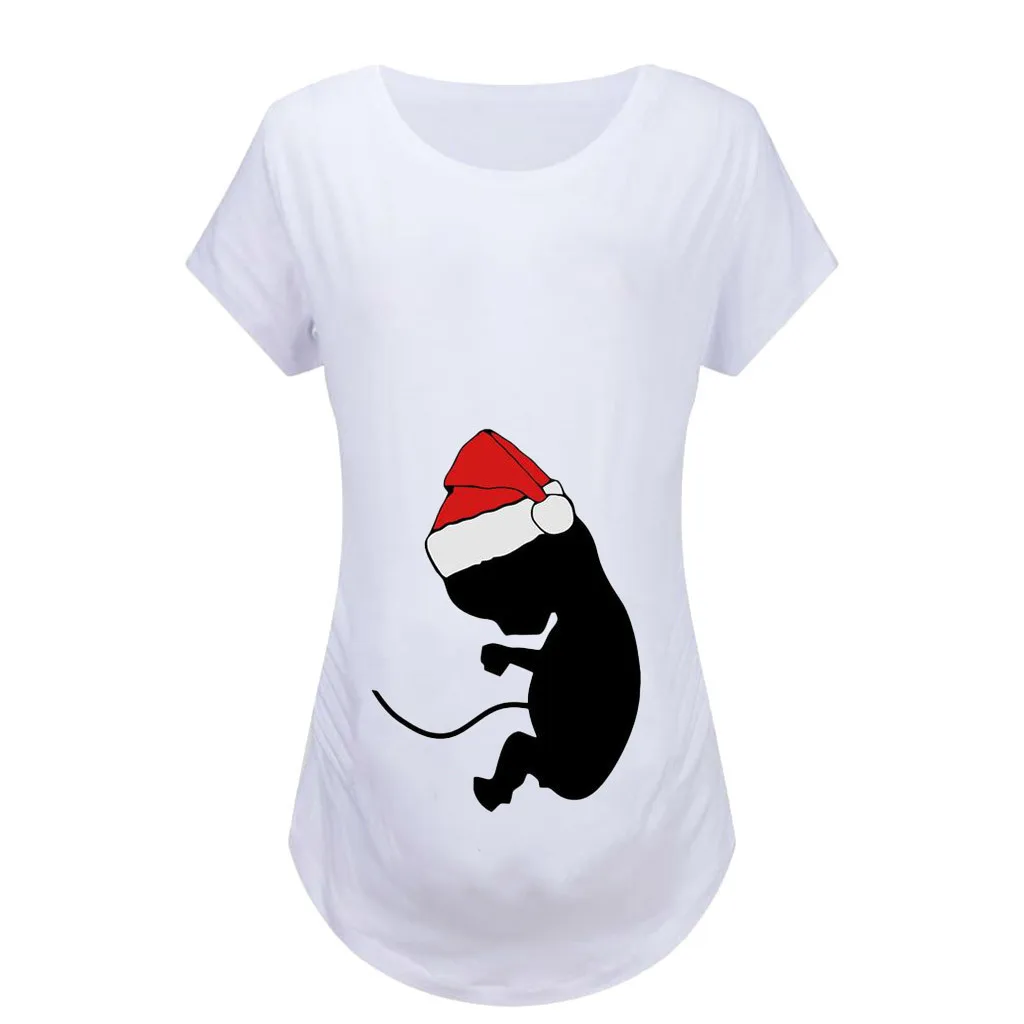Рождественская Женская одежда для беременных с Санта-Клаусом; Футболка для беременных с коротким рукавом и рисунком снеговика; топы; хлопковая блузка Embarazada