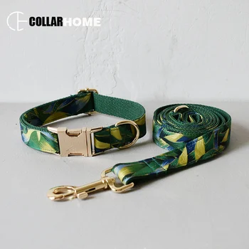 

Nylon dog collar leash set printed pet necklace with bow tie walking dog rope adjustable Printed dog collar for medium big dogs