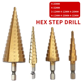 

Hex Shank HSS Stepped Core Drill Bit Reaming Drill for Metal Wood HSS Titanium Step Drill Bit 4-20/32mm/3-12mm 4-12mm 4-20mm