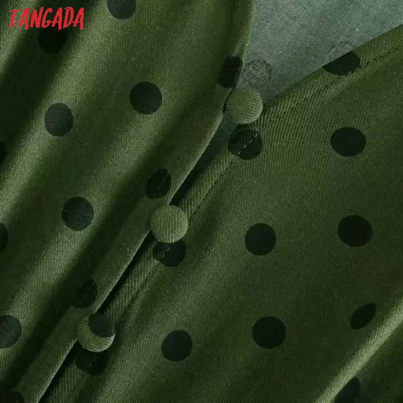 Tangada, женское зеленое платье миди в горошек, с длинным рукавом, v-образный вырез, эластичная талия, винтажное женское платье, vestidos CE117
