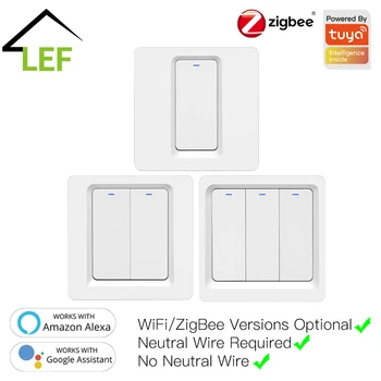 

ZigBee Smart Push Button Switch Neutral Wire Required Smart Life Tuya APP Alexa Google Home Voice Control 1/2/3 Gang EU UK New