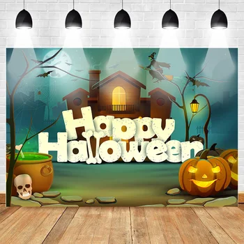 

Mehofoto Happy Halloween Party Background for Photo Studio Pumpkin Spider Bat Castle Backdrop Horrifying Halloween Party