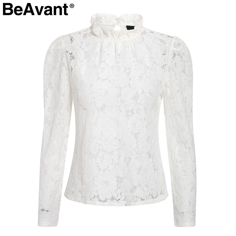 BeAvant, винтажная Женская кружевная блузка, рубашка, сексуальная, открытая, с вышивкой, белая блузка, топы, шикарные, с пышными рукавами, для офиса, женские сетчатые блузки