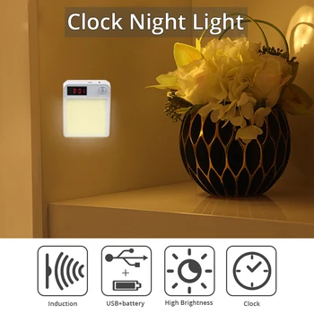 

LED Night Lights With Clock Motion Sensor Lamp PIR Motion Sensor Led Night Lights Portable Led Light For Home Warm White Light