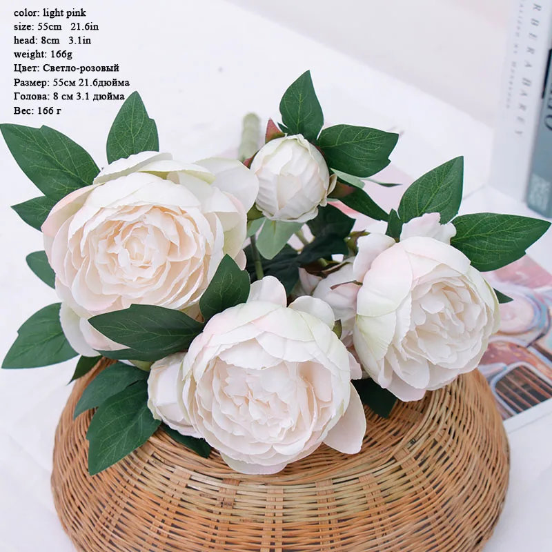 Искусственные цветы для украшения розы пиона Шелковый маленький букет Флорес вечерние Весенние Свадебные украшения Свадебный искусственный цветок - Color: light pink