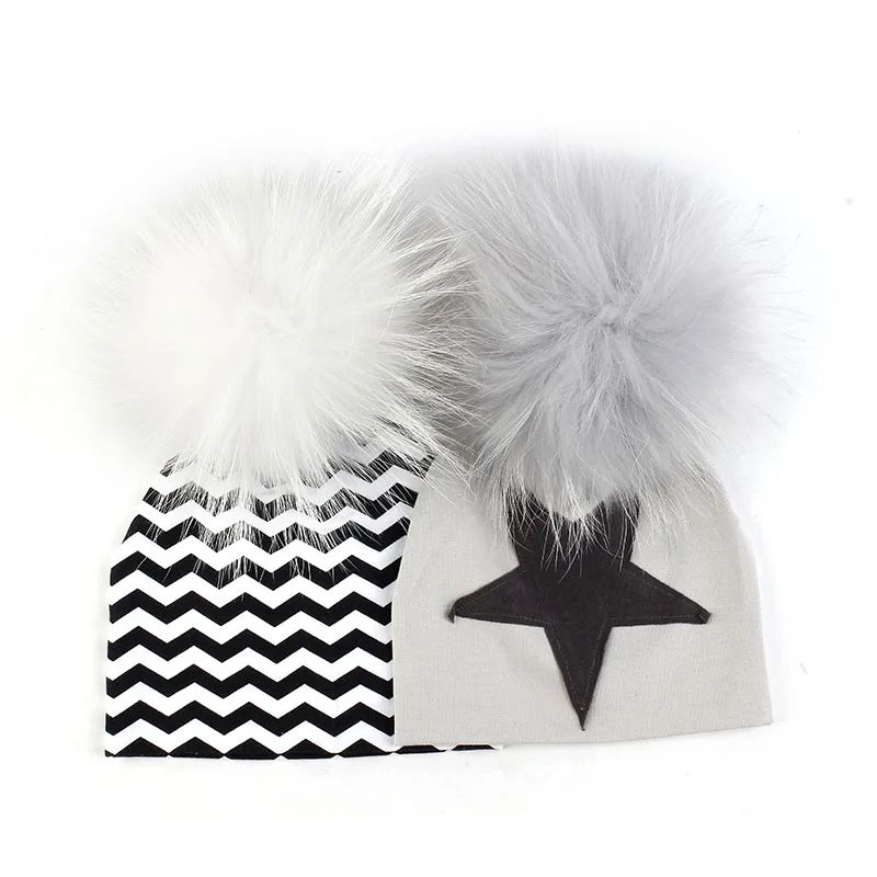 

Geebro Детские Мультяшные теплые вязаные облегающие шапки для новорожденных Мягкие Детские шапки с реальными помпонами Детские однотонные