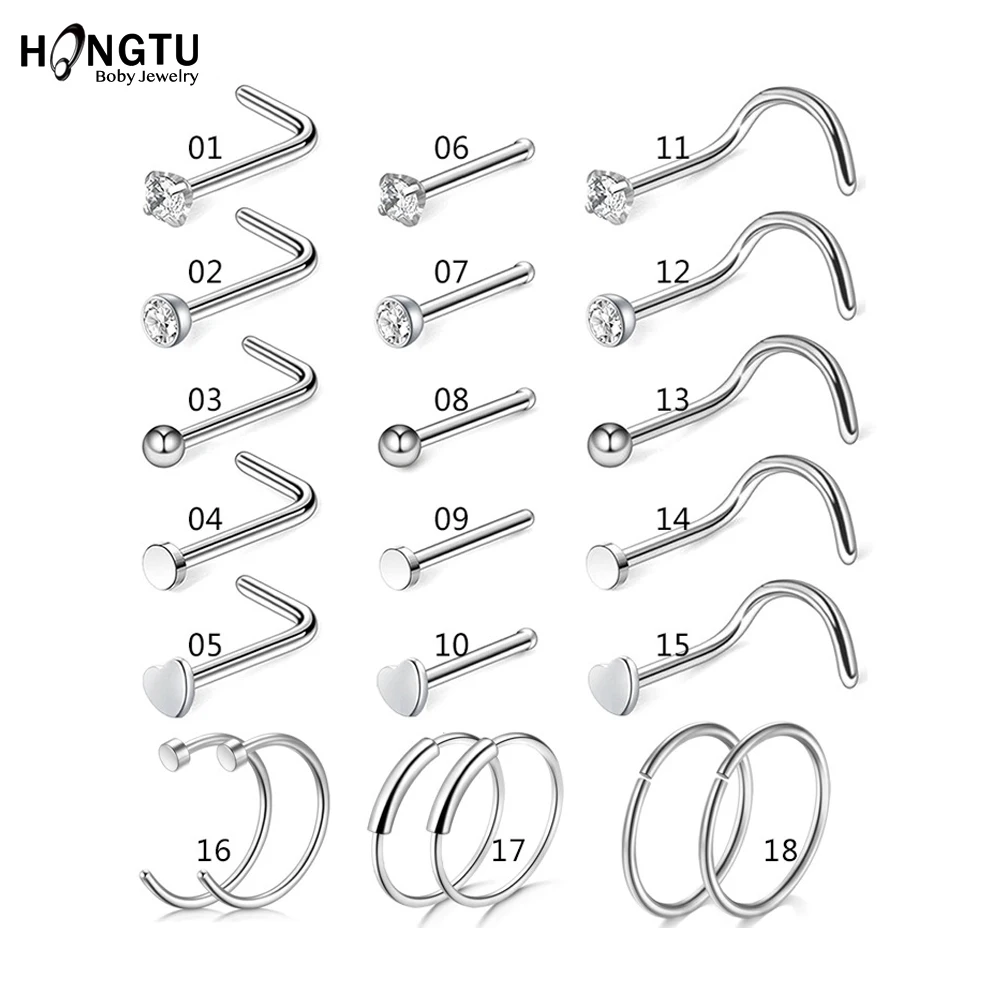 Body Jewelry Screws Kridzisw 18G 20G Nose Rings Hoop Stainless Steel L