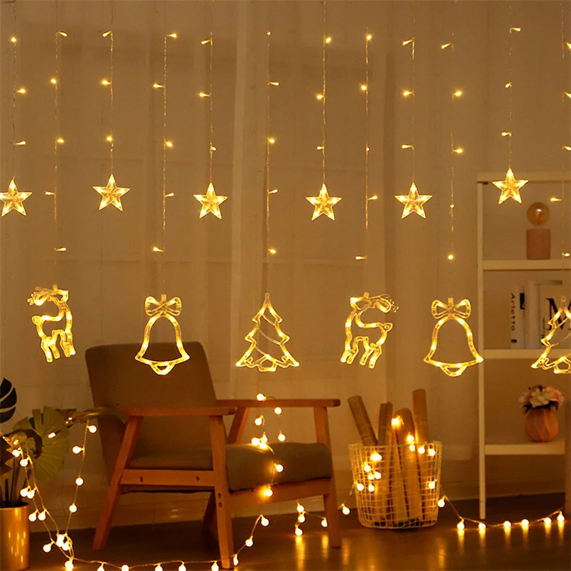 Led curtain lights Christmas room decoration holiday lanterns hanging lights set Mori stars Christmas tree 30N13 (6)