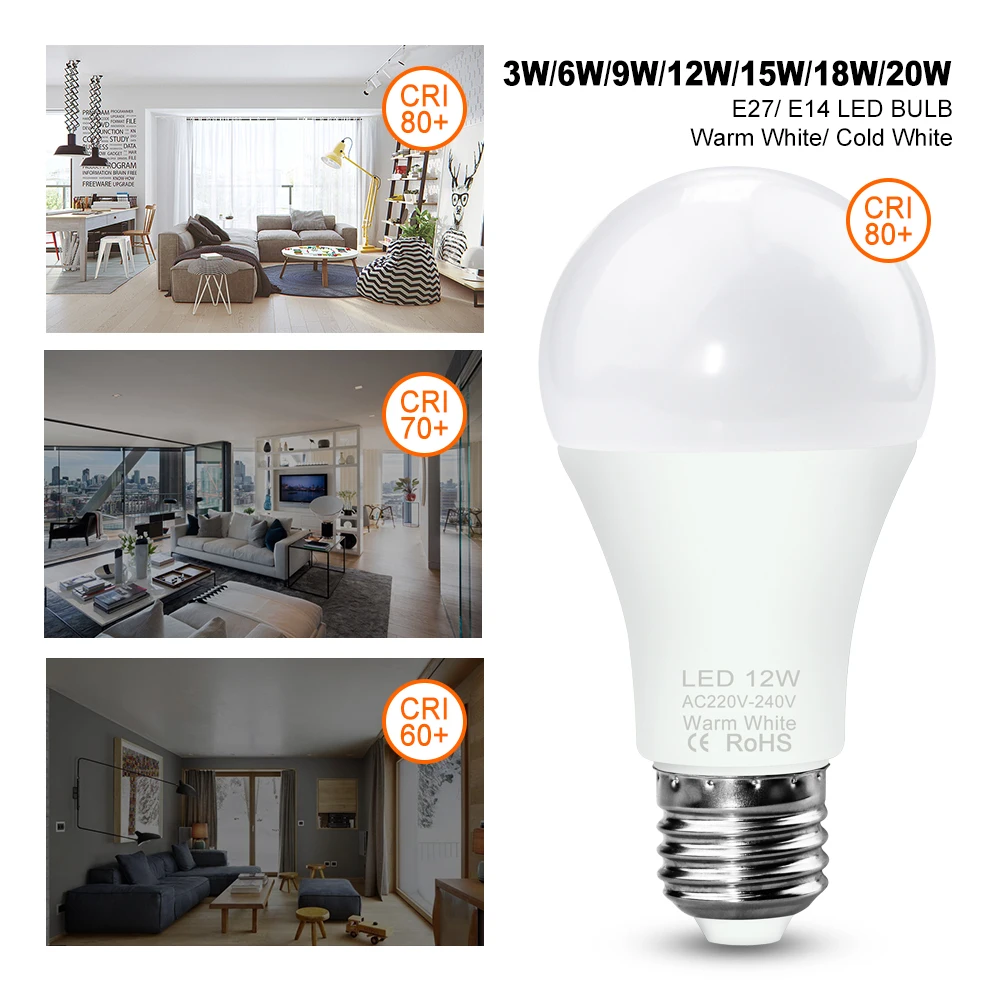 E14 Spotlight Lamp 220V Bombilla Led E27 Led Bulb 3W 6W 9W 12W 15W LED Spot Light Table Lamp 240V Indoor Home Lighting SMD2835