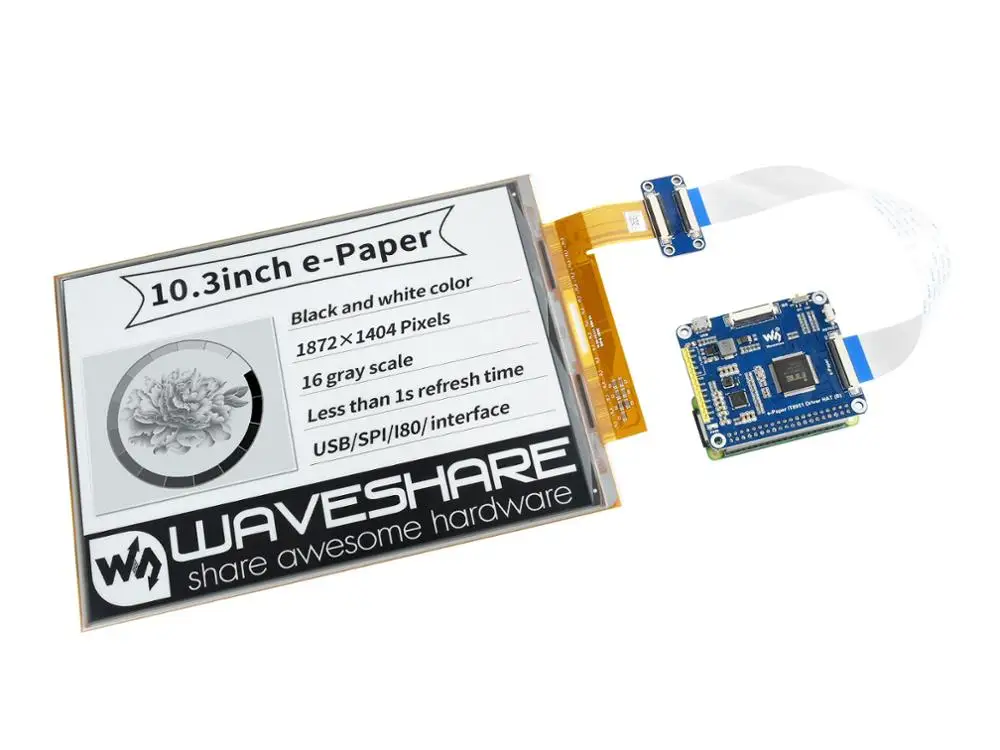 US $240.29 Waveshare 103inch flexible EInk display HAT for Raspberry Pi IT8951 controller18721404 resolutionsupports partial refresh