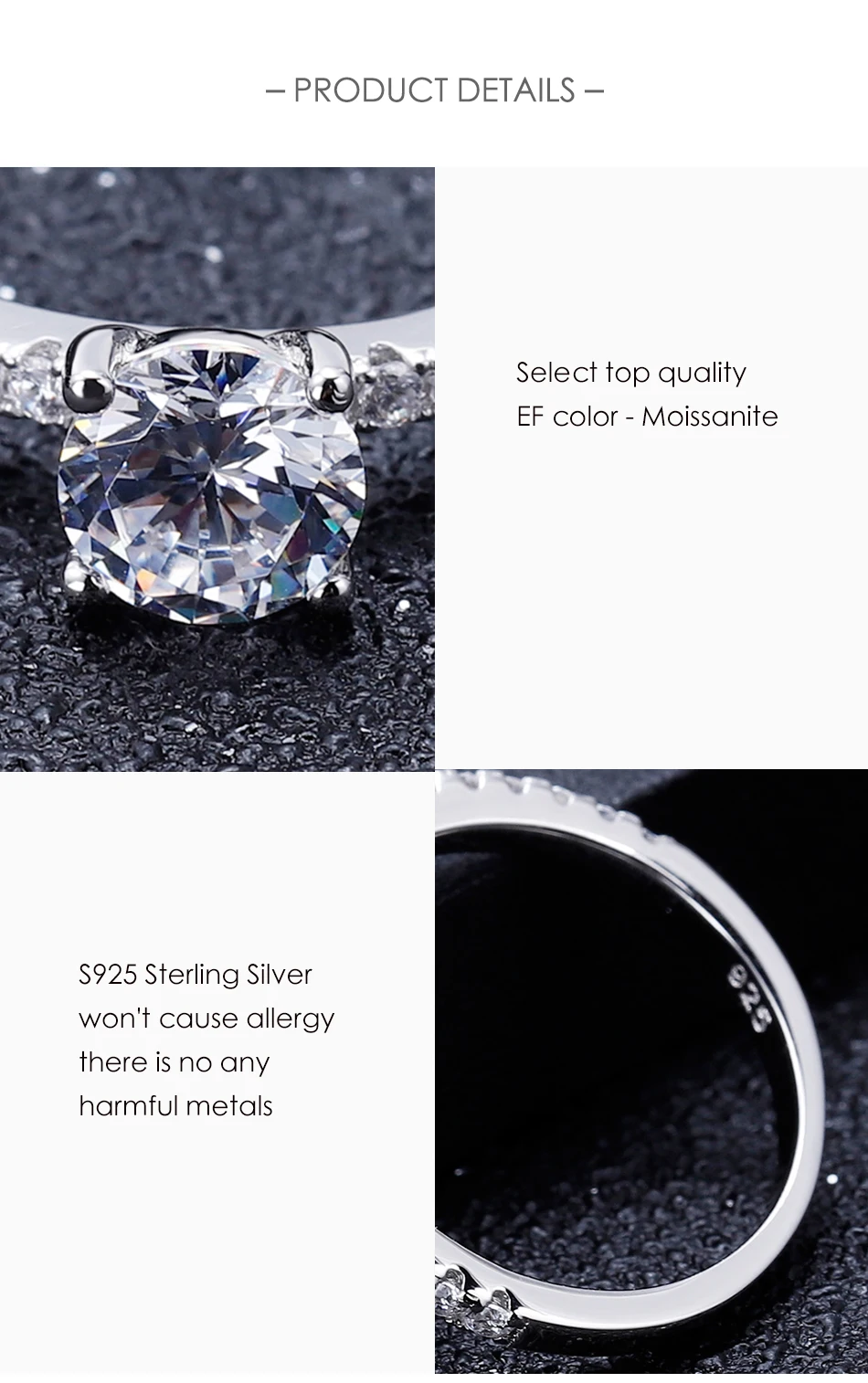 GEM'S балетные 925 пробы серебро 1.0Ct 6,5 мм EF Цвет Круглый Муассанит 3 группы Solitaire набор обручальное кольцо для женщин ювелирные изделия